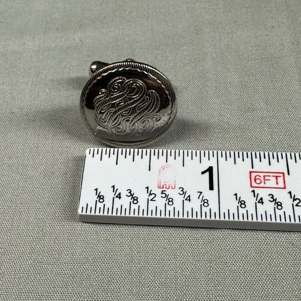 Scroll Monogram Cufflinks Vintage Silver-Tone Classic Mid-Century Style‎